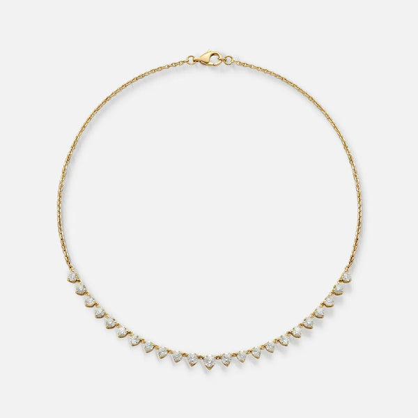 Lab Grown Diamond Round Diamond Row Necklace in Yellow Gold – Front View | JAUR