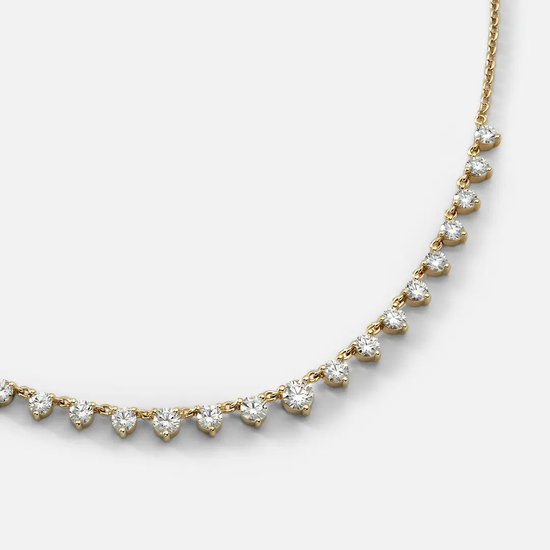 Lab Grown Diamond Round Diamond Row Necklace in Yellow Gold – Side View | JAUR