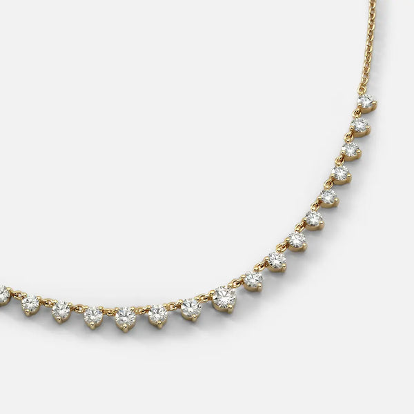 Lab Grown Diamond Round Diamond Row Necklace in Yellow Gold – Side View | JAUR