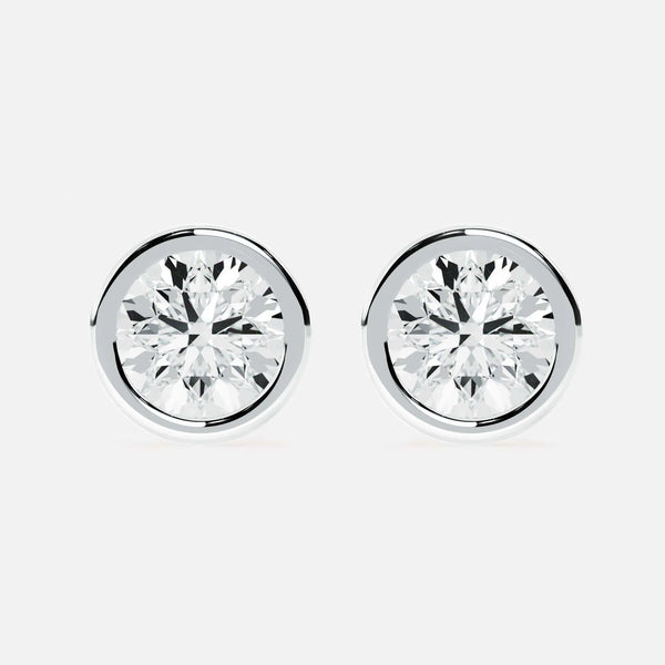 Lab Grown Diamond Round Mini Diamond Stud in White Gold – Pair View | JAUR