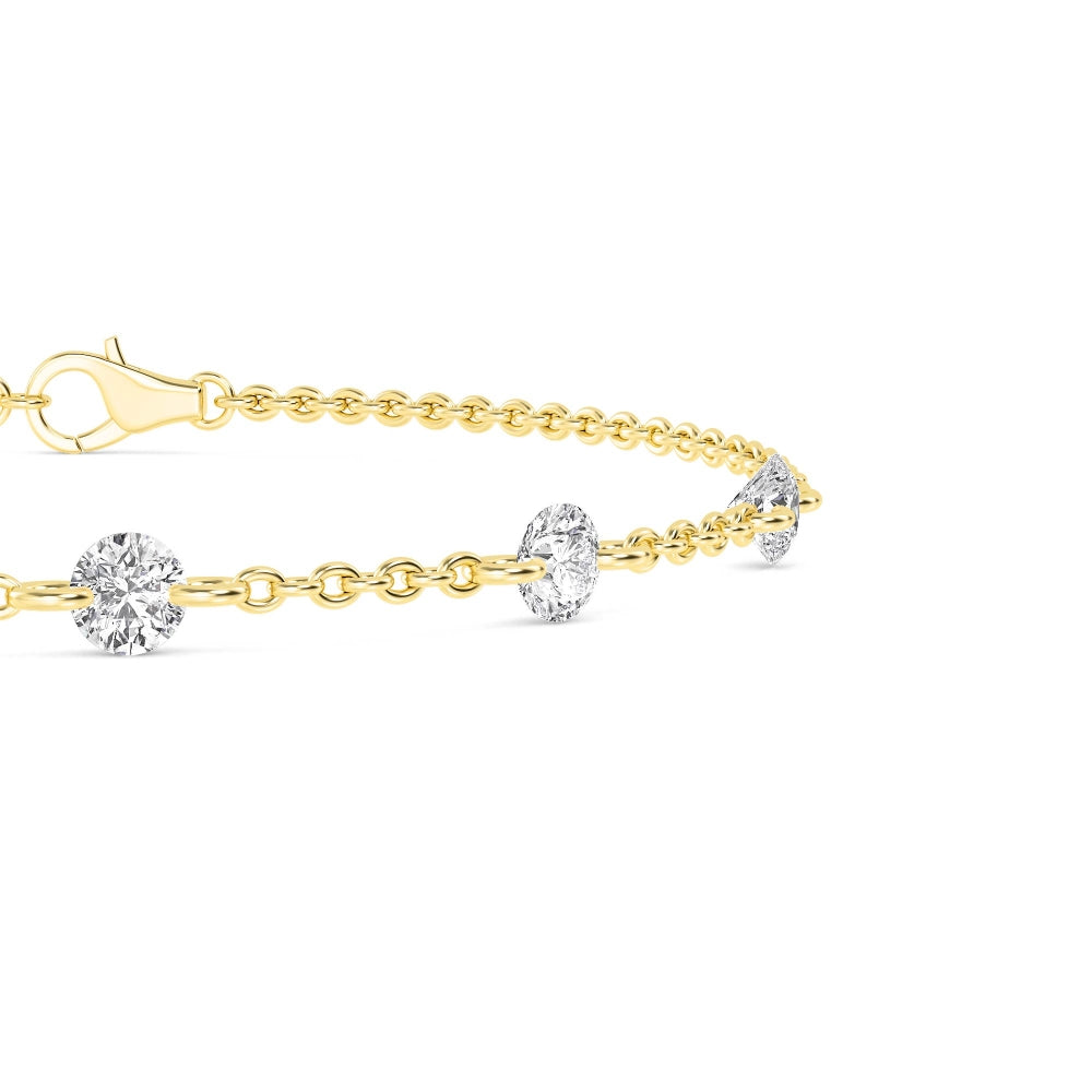 Lab Grown Diamond Round Floating Diamond Station Bracelet in Yellow Gold – View 4 | JAUR