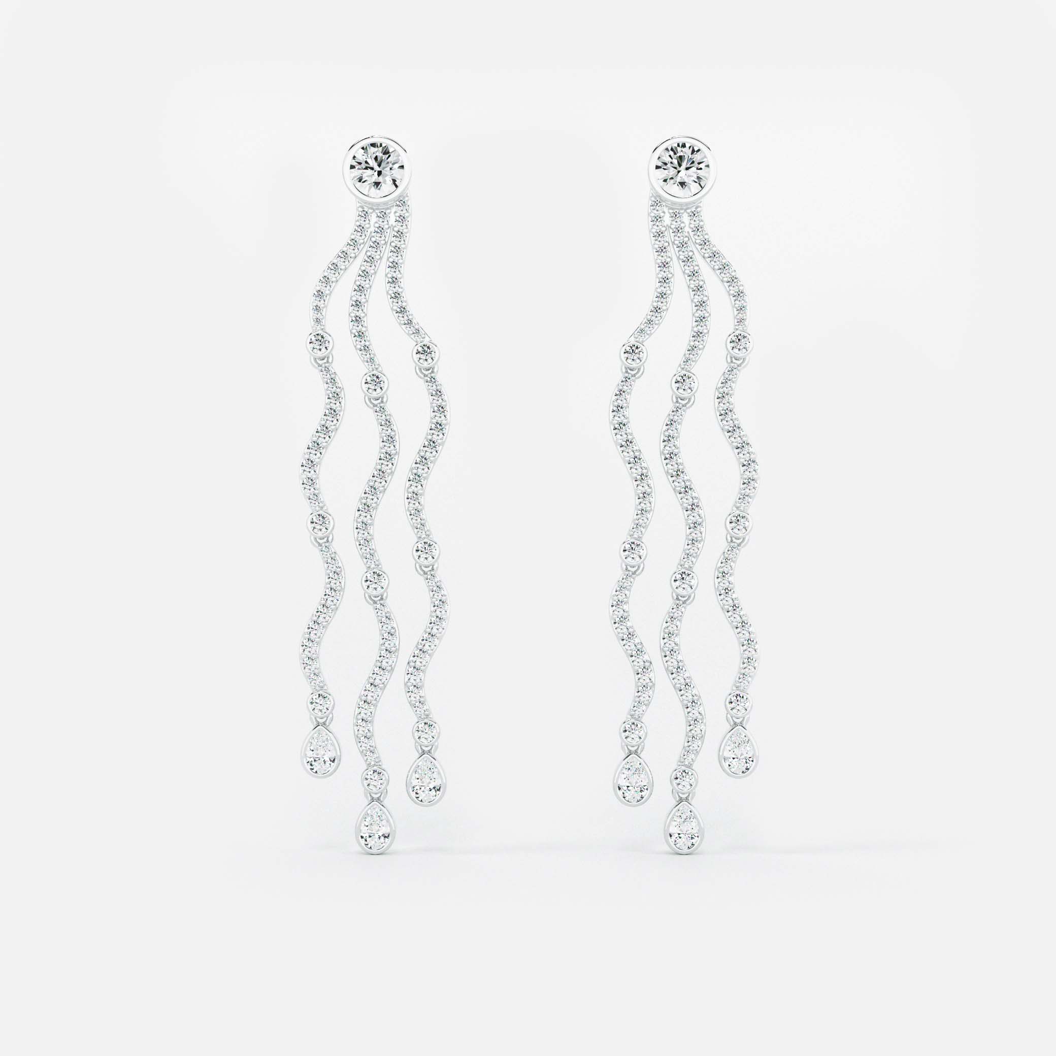 Wave Cascade Drop Earrings - Round Base