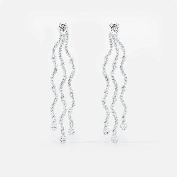 Wave Cascade Drop Earrings - Round Base