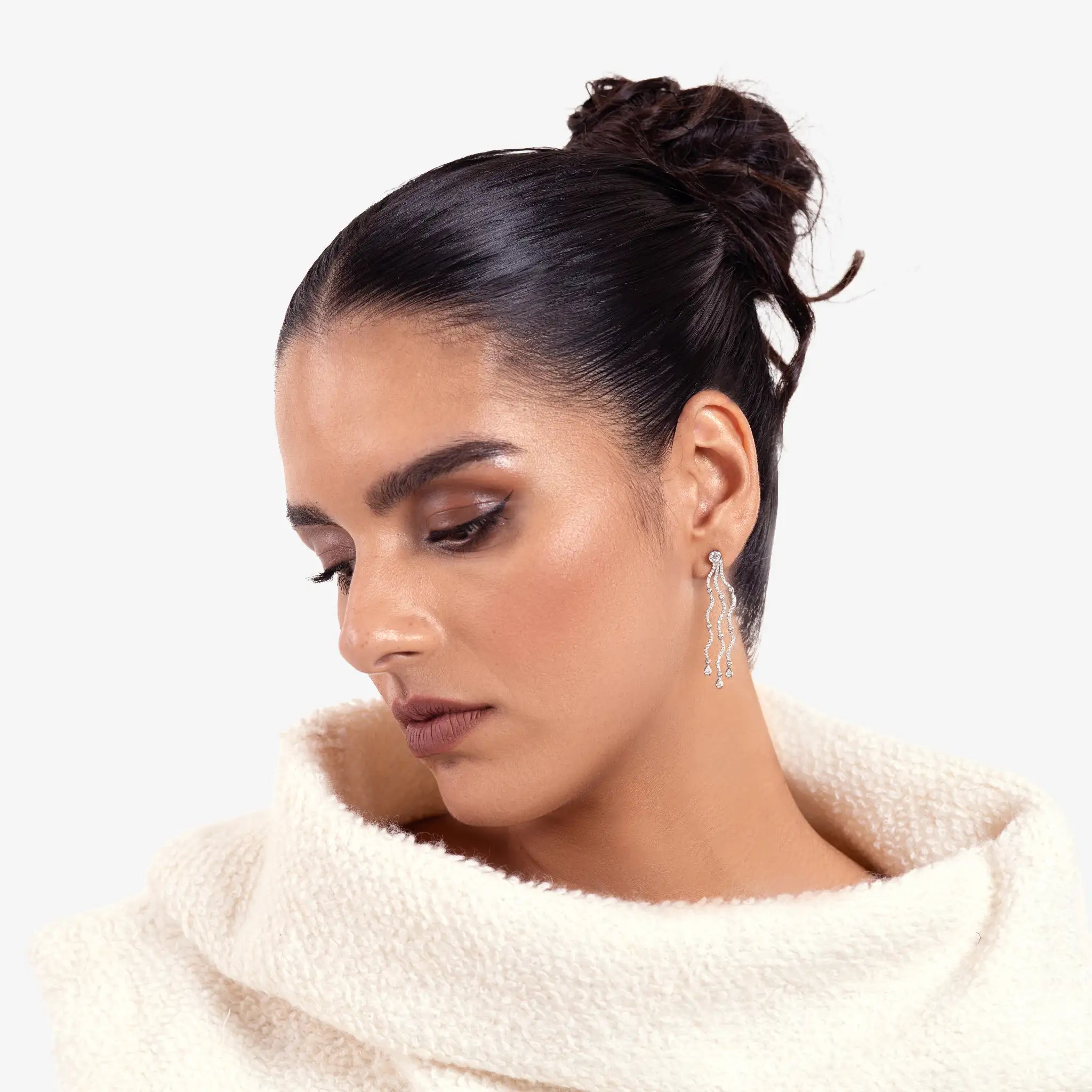 Wave Cascade Drop Earrings - Round Base