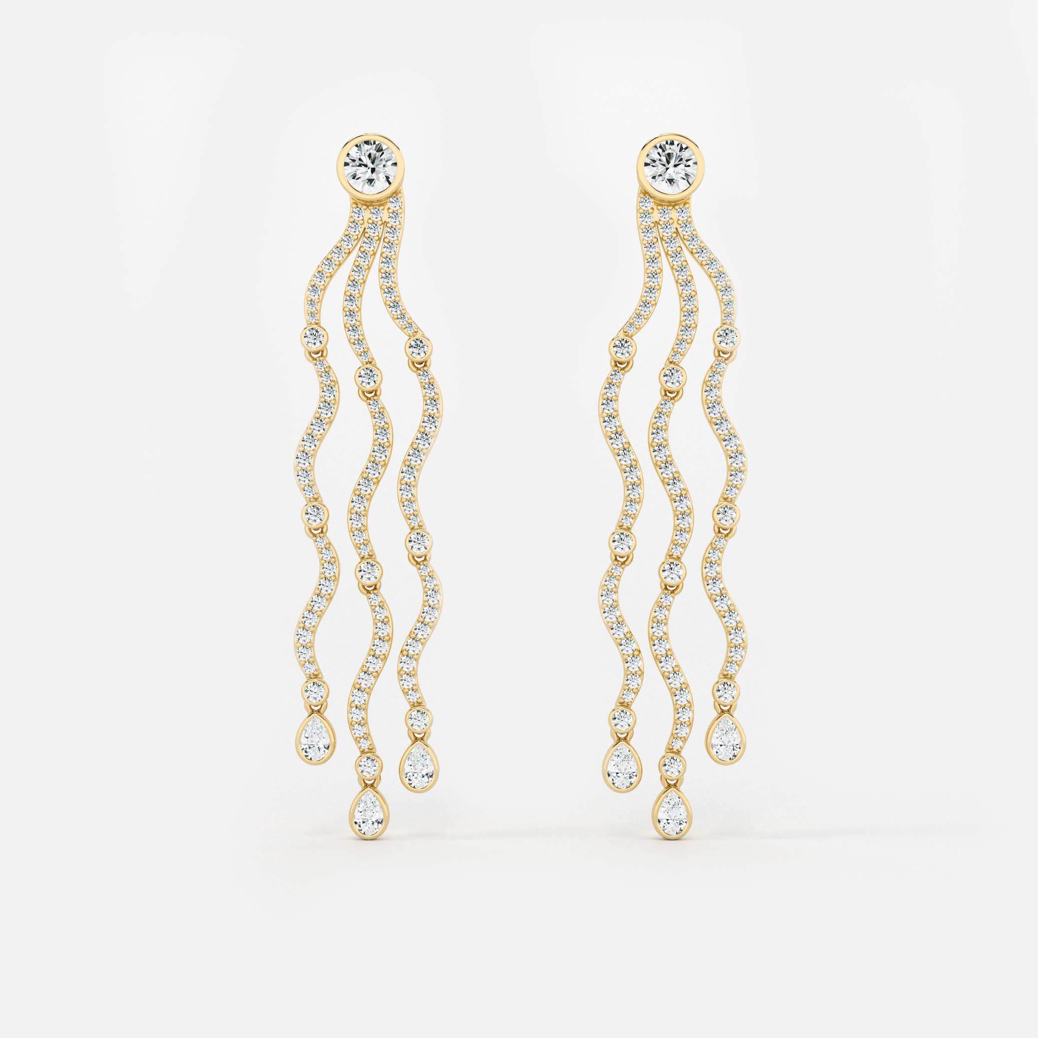 Wave Cascade Drop Earrings - Round Base