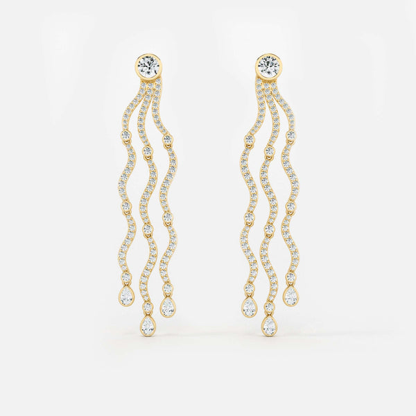 Wave Cascade Drop Earrings - Round Base