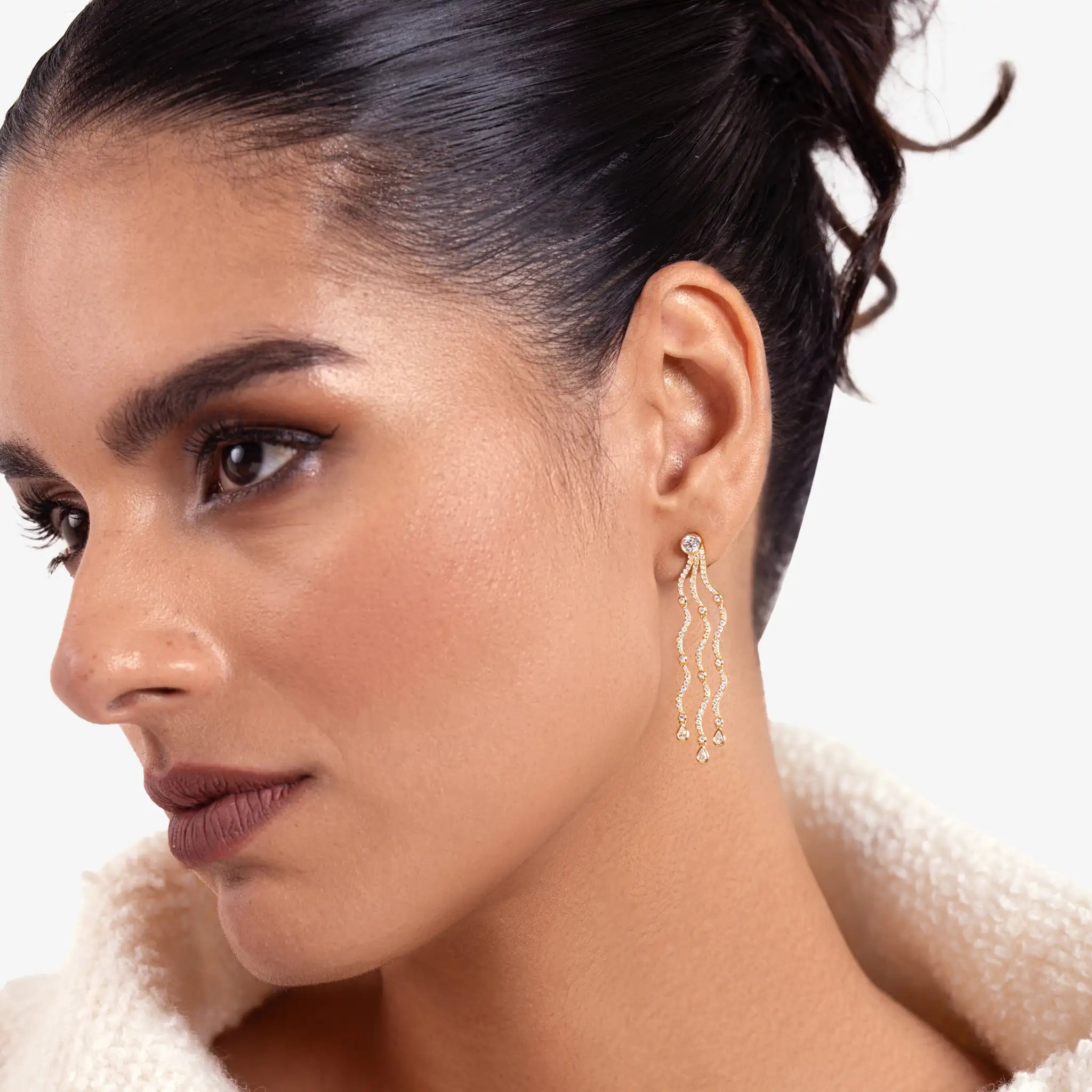 Wave Cascade Drop Earrings - Round Base