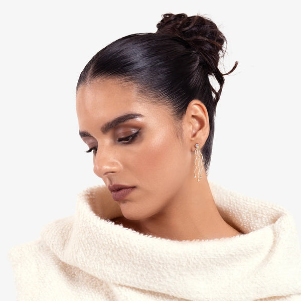 Wave Cascade Drop Earrings - Round Base