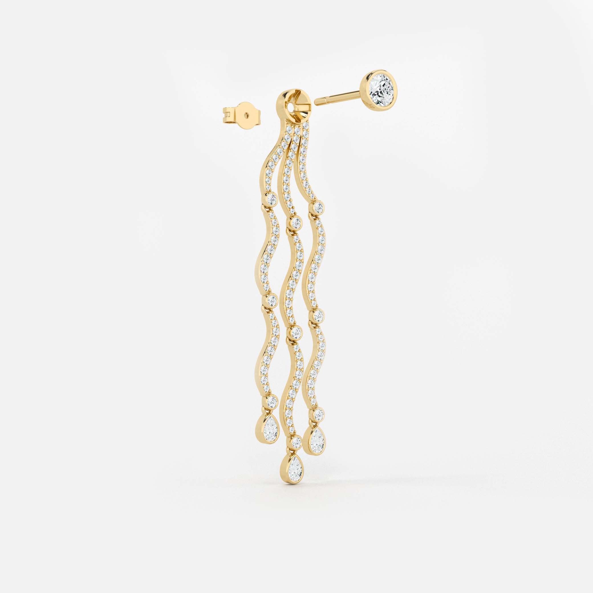 Wave Cascade Drop Earrings - Round Base