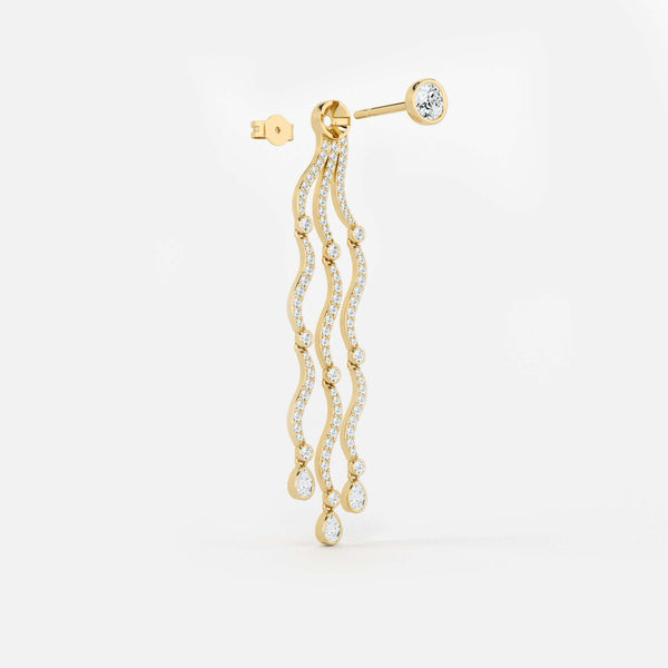 Wave Cascade Drop Earrings - Round Base