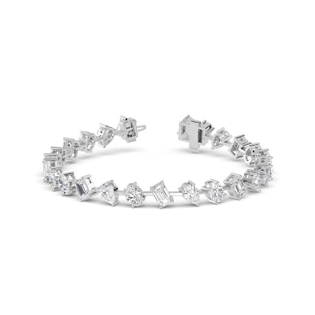 Lab Grown Diamond Multi-Shape Diamond Tennis Bracelet in White Gold | JAUR