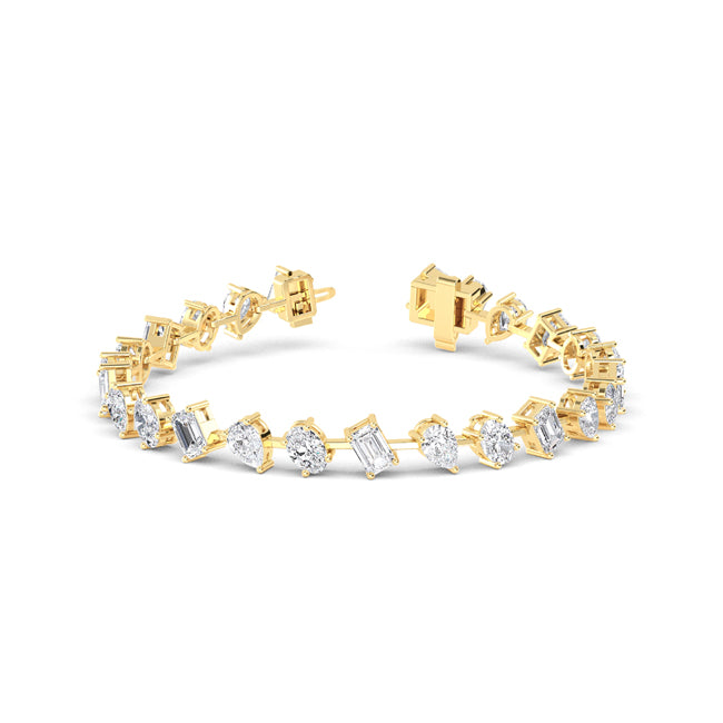 Lab Grown Diamond Multi-Shape Diamond Tennis Bracelet in Yellow Gold | JAUR
