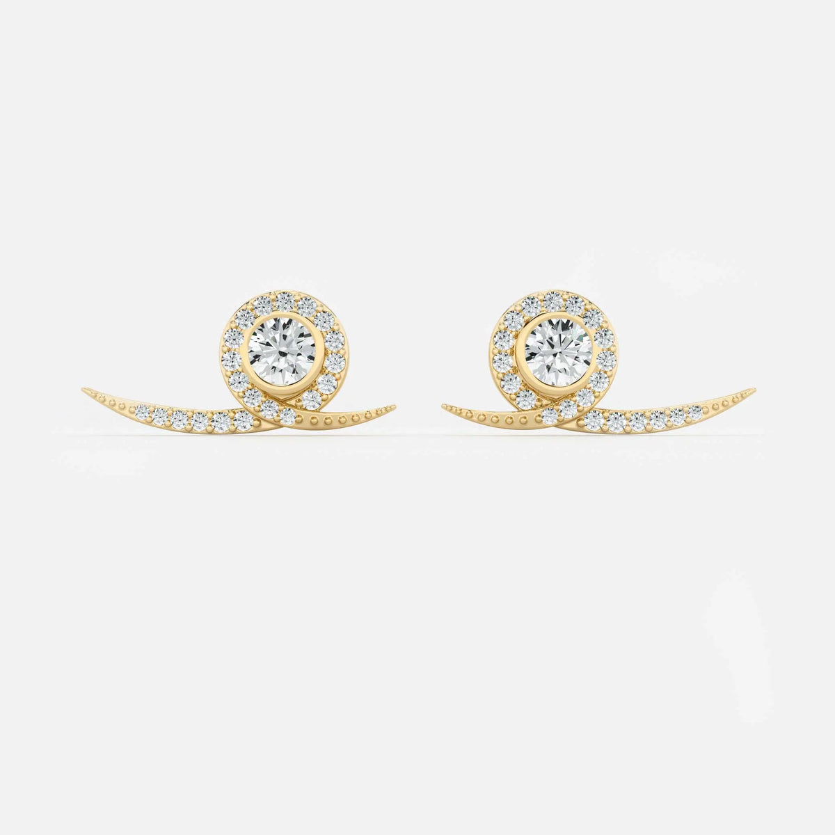 Lab Grown Diamond Snail Diamond Climber in Yellow Gold – Pair View | JAUR