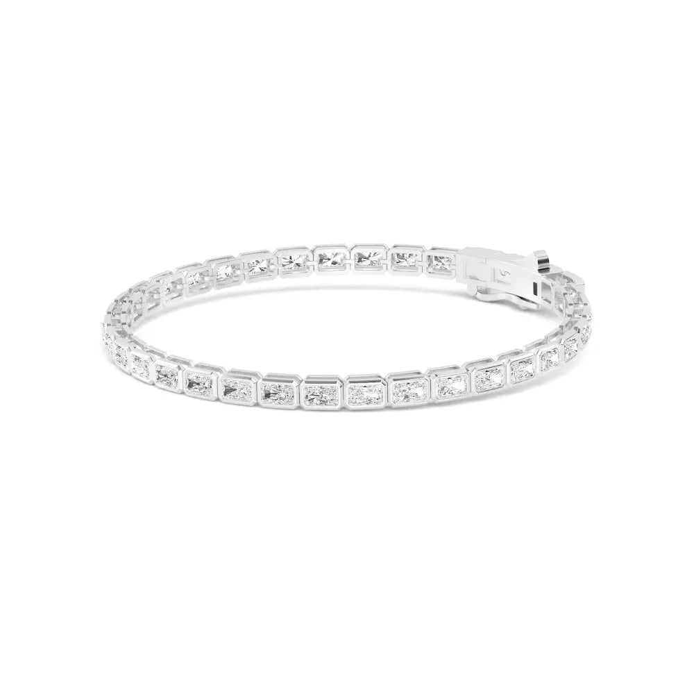 Lab Grown Diamond Emerald  Diamond Bezel Tennis Bracelet in White Gold | JAUR