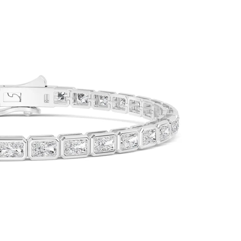 Lab Grown Diamond Emerald  Diamond Bezel Tennis Bracelet in White Gold | JAUR