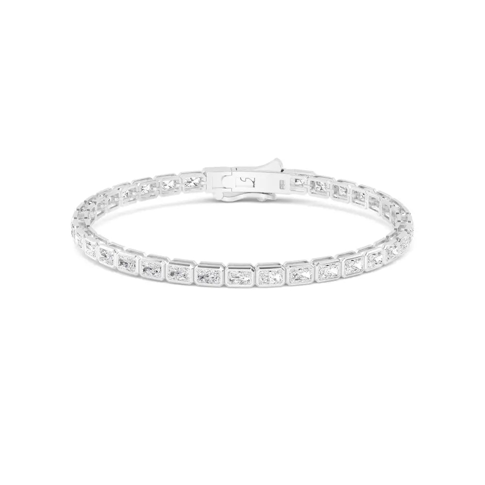Lab Grown Diamond Emerald  Diamond Bezel Tennis Bracelet in White Gold | JAUR