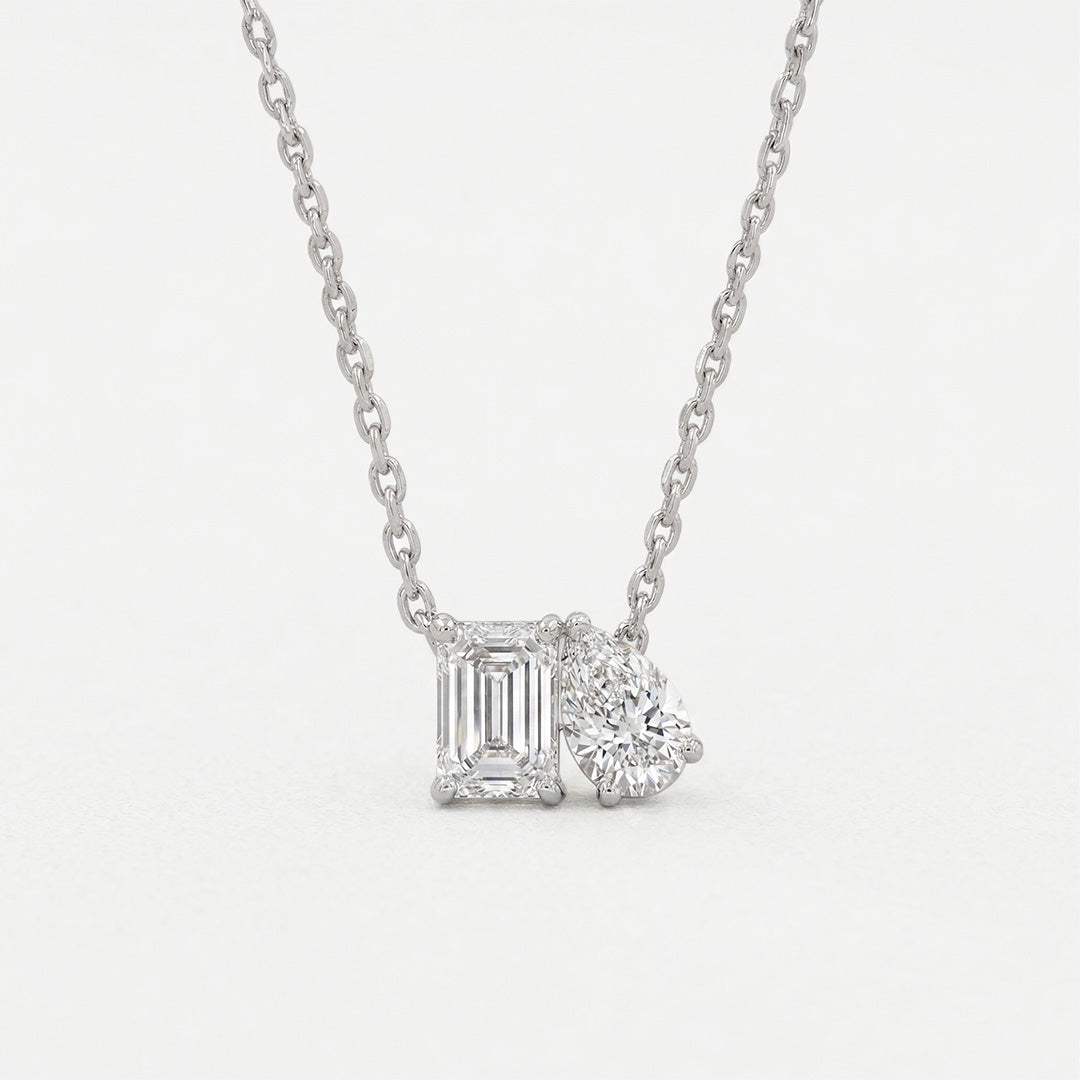 Lab Grown Diamond Toi Et Moi Necklace in White Gold – Front View | JAUR