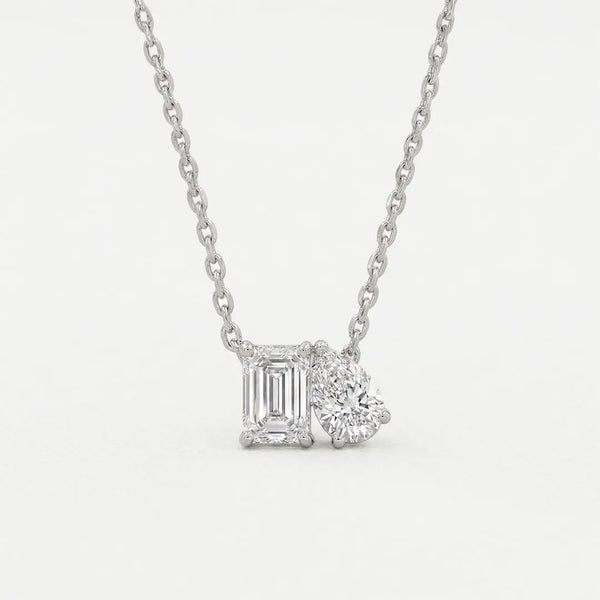 Lab Grown Diamond Toi Et Moi Necklace in White Gold – Front View | JAUR