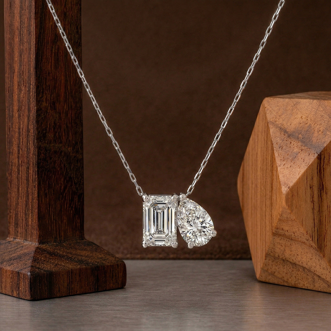 Lab Grown Diamond Toi Et Moi Necklace in White Gold – View 3 | JAUR