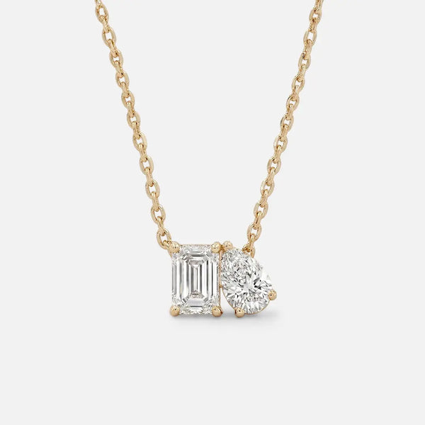 Lab Grown Diamond Toi Et Moi Necklace in Yellow Gold | JAUR