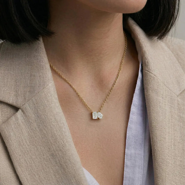 Lab Grown Diamond Toi Et Moi Necklace in Yellow Gold – Side View | JAUR
