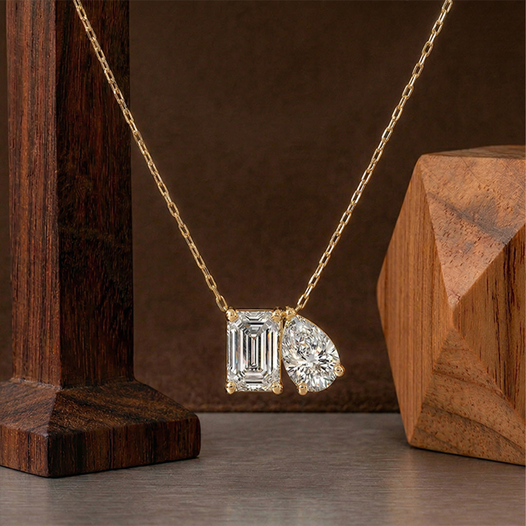 Lab Grown Diamond Toi Et Moi Necklace in Yellow Gold – View 3 | JAUR