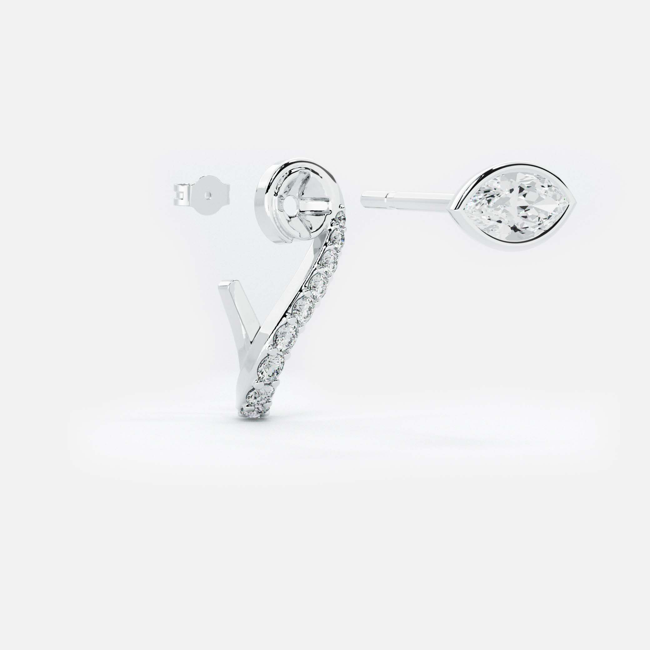 Lab Grown Diamond Trebble Clef Diamond Hoop - Marquise in White Gold – View 4 | JAUR