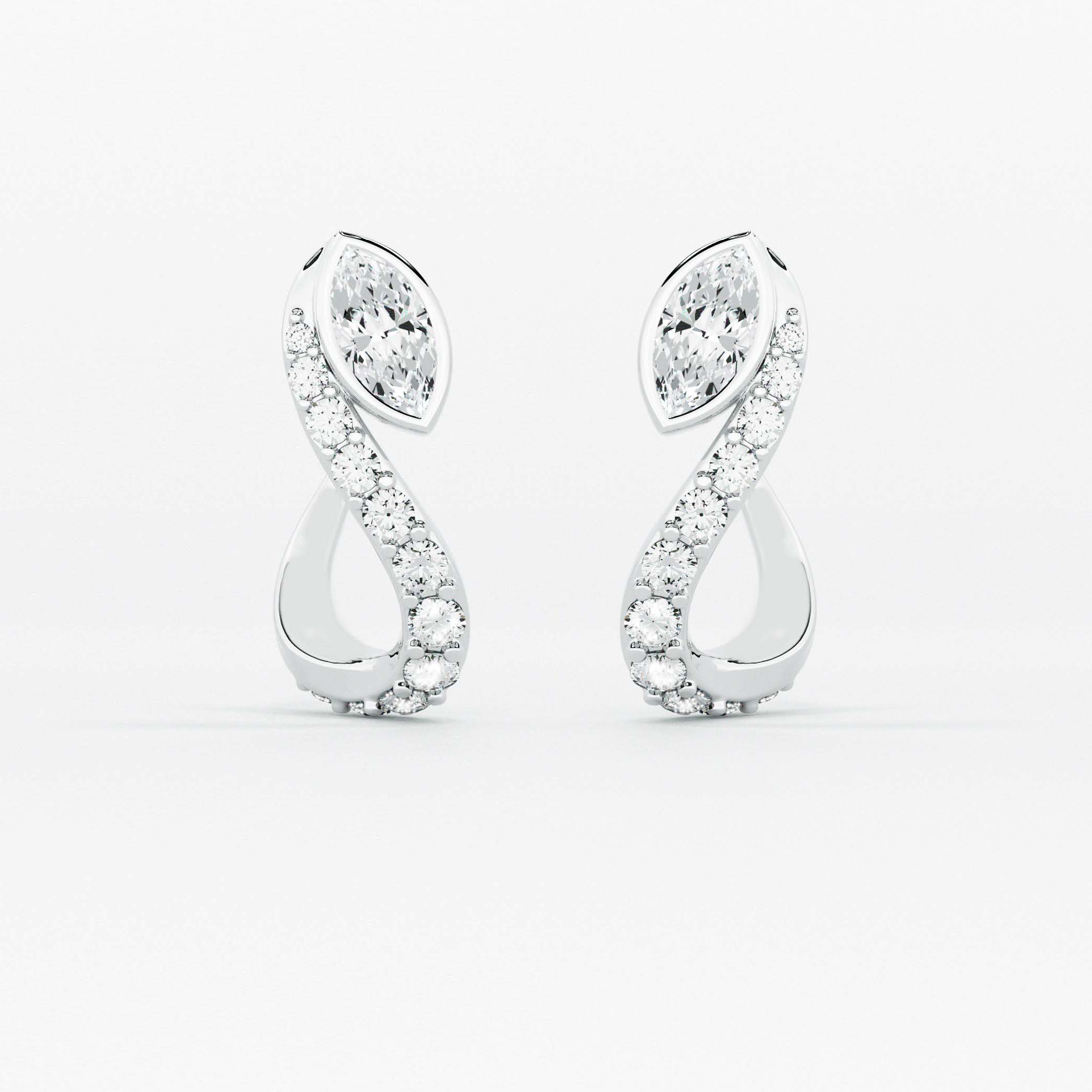 Lab Grown Diamond Trebble Clef Diamond Hoop - Marquise in White Gold – Pair View | JAUR
