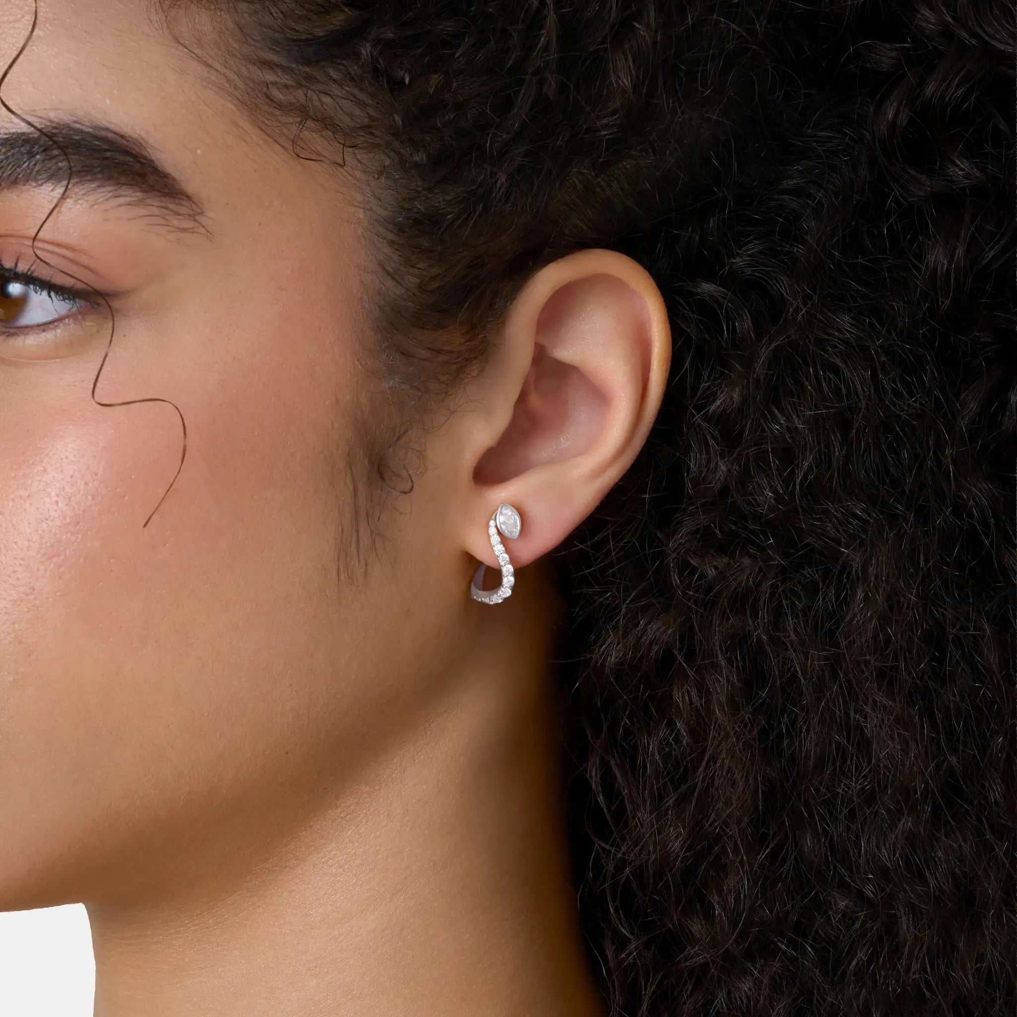 Lab Grown Diamond Trebble Clef Diamond Hoop - Marquise in White Gold – Pair View | JAUR