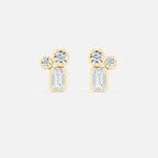 Lab Grown Diamond Two Round & Emerald Diamond Jacket in Yellow Gold – Pair View | JAUR