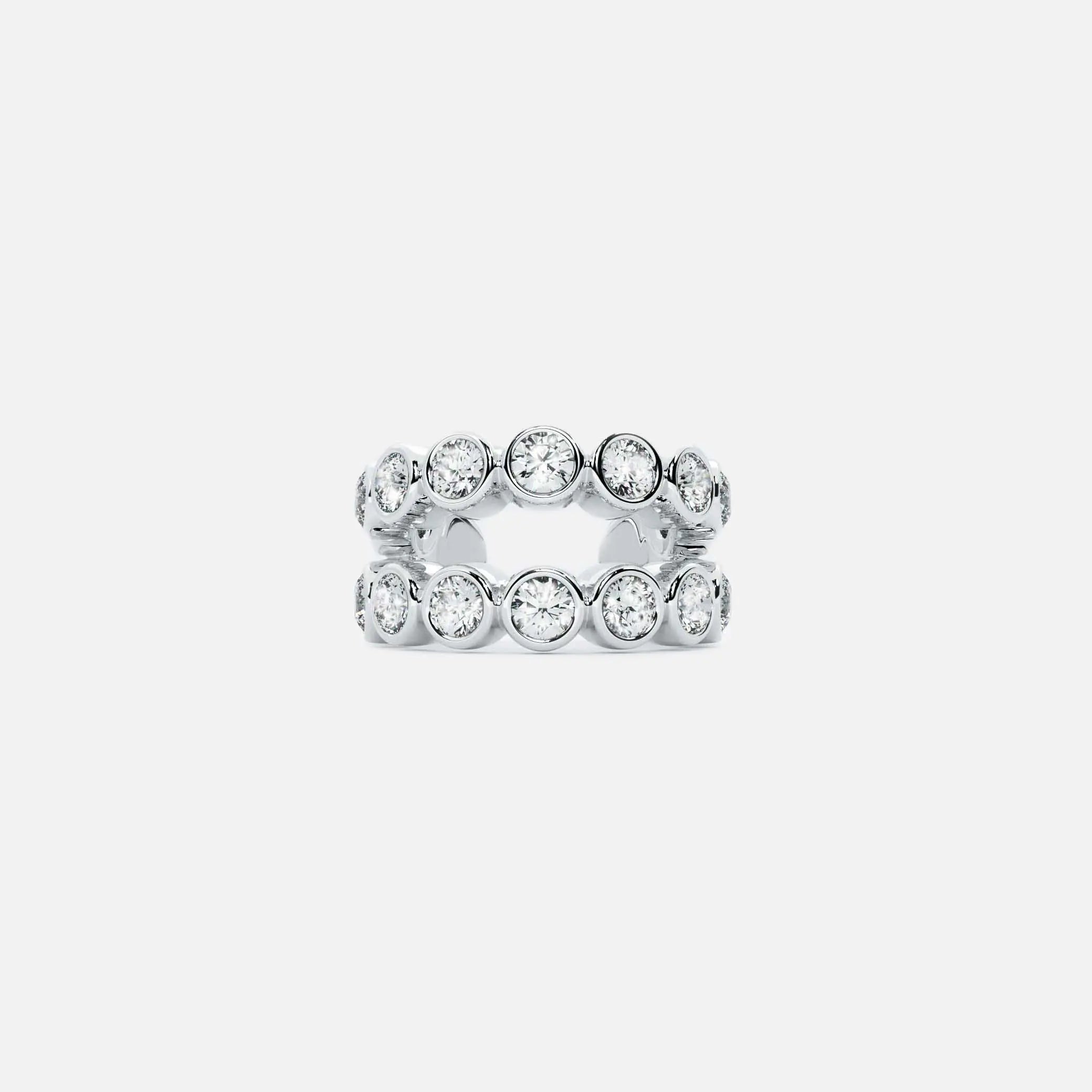 Lab Grown Diamond Two-Row Round Cuff in White Gold – Front View | JAUR