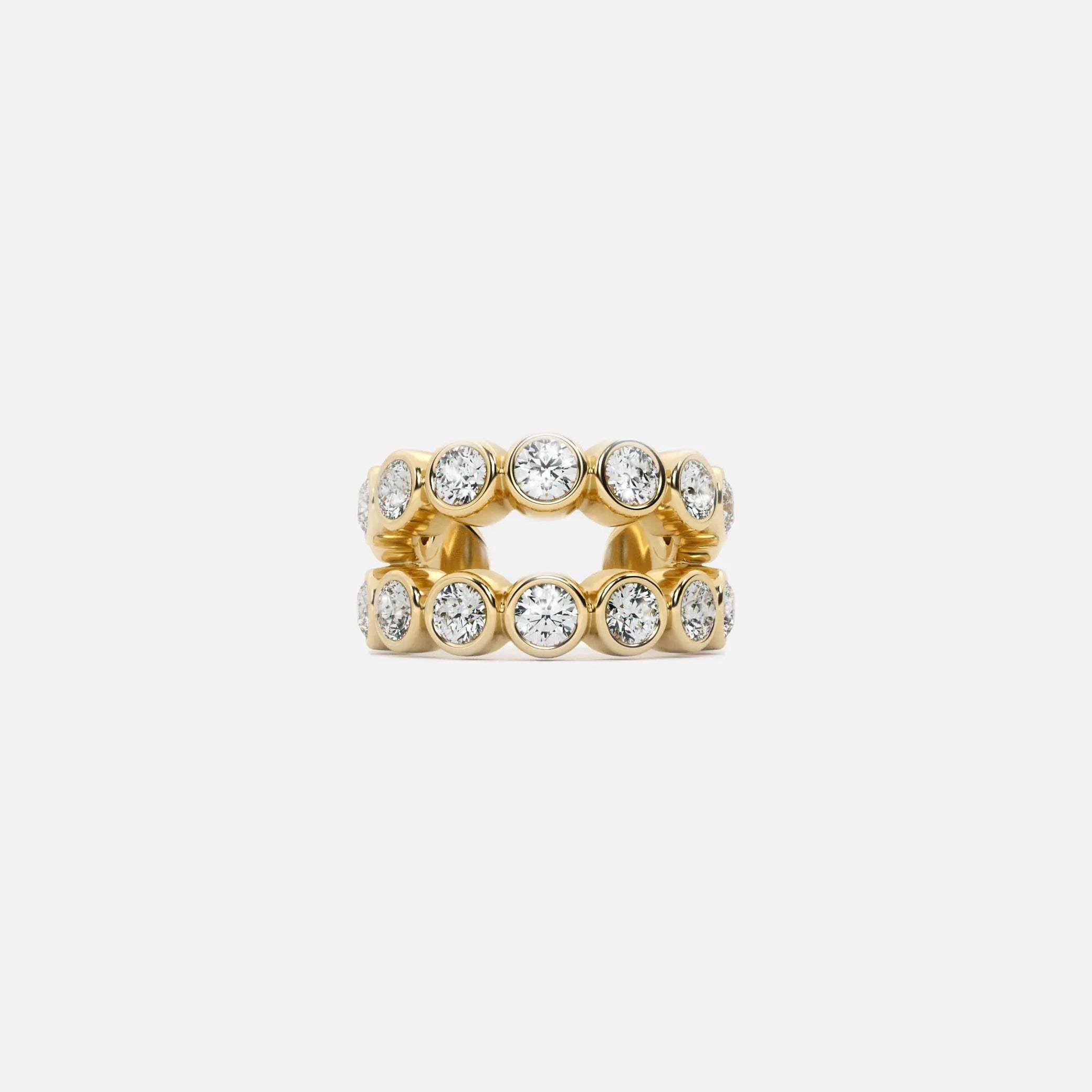 Lab Grown Diamond Two-Row Round Cuff in Yellow Gold – Front View | JAUR