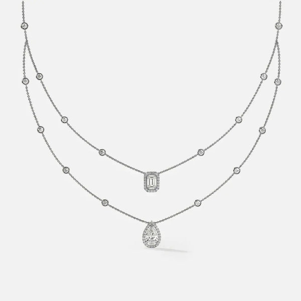 Lab Grown Diamond Two Row Serenity Necklace in White Gold – Front View | JAUR