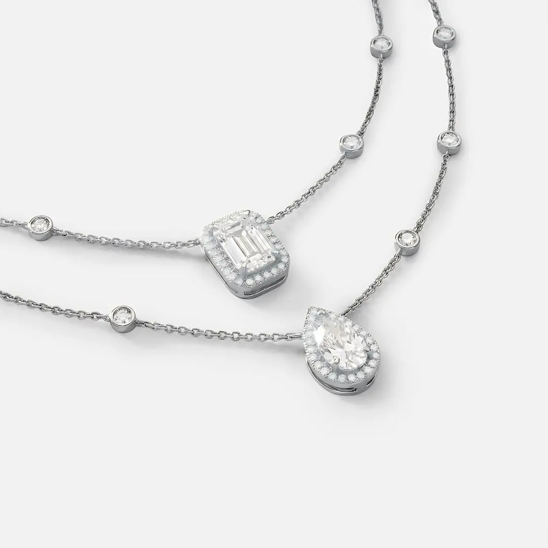 Lab Grown Diamond Two Row Serenity Necklace in White Gold – Side View | JAUR