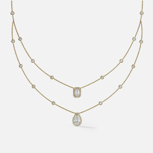 Lab Grown Diamond Two Row Serenity Necklace in Yellow Gold – Front View | JAUR