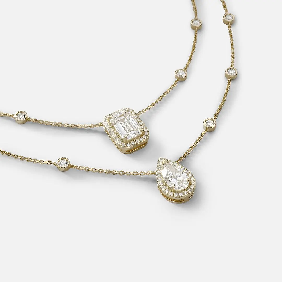 Lab Grown Diamond Two Row Serenity Necklace in Yellow Gold – Side View | JAUR