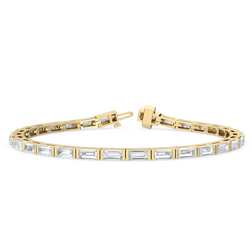 Lab Grown Diamond Baguette Diamond Bezel Tennis Bracelet in Yellow Gold | JAUR